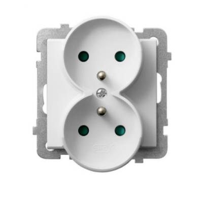 SONATA Gniazdo podwójne z uziemieniem z przesłonami torów prądowych moduł bez ramki kolor biały mat GP-2RRZP/m/75 OSPEL (GP-2RRZP/m/75)